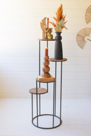 Four Tiered Wood And Metal Round Display