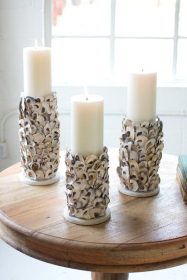 Set Of Three Oyster Shell Pillar Candle Holders