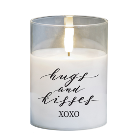 LED Candle Hugs & Kisses XOXO 4in White