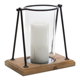 Modern Framed Candle Holder with Wood Base