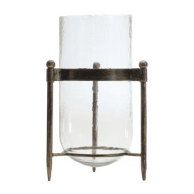 Glass Hurricane Candle Holder in Metal Stand