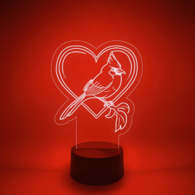 Bird Memorial LED Lamp | Light Up Cardinal Heart