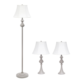 Lalia Home Perennial Traditional Valletta 3 Piece Metal Lamp Set (2 Table Lamps, 1 Floor Lamp)