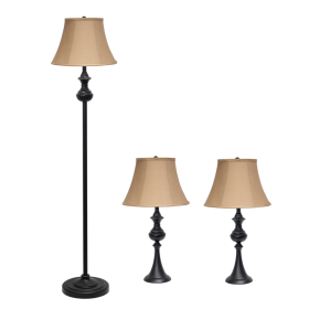 Lalia Home Homely Traditional Valletta 3 Piece Metal Lamp Set (2 Table Lamps, 1 Floor Lamp)