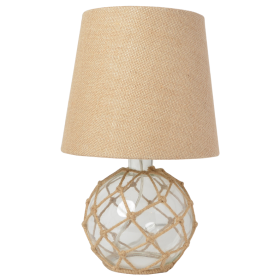 Lalia Home Maritime Medium Coastal Fisherman's Shoreside Glass Rope Table Lamp with Burlap Fabric Empire Shade