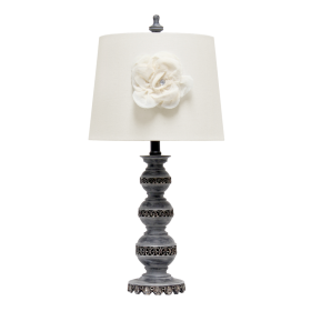 Lalia Home Elegant Embellished Table Lamp with Flower Adornment, Linen Shade, for Living Room, Office, Entryway, Nightstand, Dining Room