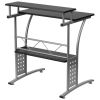 Modern Metal Frame Computer Desk with Black Laminate Top and Raised Shelf