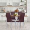 Set of 4 Modern High Back Brown PVC Leather Dining Chairs with Metal Legs