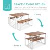 Modern 3-Piece Dining Set Wood Top White Metal Frame Table and 2 Bench Chairs