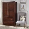 Solid Wood Bedroom Armoire Wardrobe Cabinet with Hanging Bar in Cherry Finish