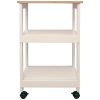 White Kitchen Microwave Cart with Butcher Block Top & Locking Casters