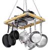 Rectangular 23.5-inch Metal Wood Ceiling Mounted Kitchen Pot Rack