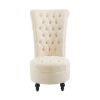 Cream Tufted High Back Plush Velvet Upholstered Accent Low Profile Chair