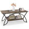 Rustic Farmhouse 2 Tier Brown Wood Coffee Table with Curved Metal Legs