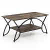 Rustic Farmhouse 2 Tier Brown Wood Coffee Table with Curved Metal Legs