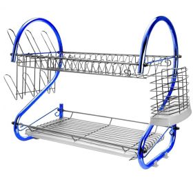 MegaChef 16 Inch Two Shelf Iron Wire Dish Rack in Blue