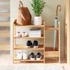 2-Shelf Entryway Shoe Rack Bench with Bla2-in-1 Entryway 4-Shelf Bamboo Shoe Rack and Umbrella Holderck Metal Frame and Brown Wood Top