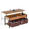 FarmHouse Brown Lift-Top Multi Purpose Coffee Table with 2 Storage Drawers Bins