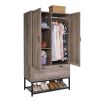 Modern 2-Door Bedroom Wardrobe Cabinet Armoire Shoe Rack in Retro Grey Finish