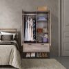 Modern 2-Door Bedroom Wardrobe Cabinet Armoire Shoe Rack in Retro Grey Finish