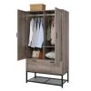 Modern 2-Door Bedroom Wardrobe Cabinet Armoire Shoe Rack in Retro Grey Finish