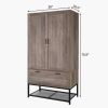 Modern 2-Door Bedroom Wardrobe Cabinet Armoire Shoe Rack in Retro Grey Finish