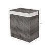 Grey PP Rattan 29-Gal Laundry Hamper Basket w/ 2-Compartment Washable Liner Bag