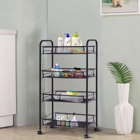 Black/Gray 4 Tier Storage Rack Trolley Cart-Black