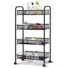 Black/Gray 4 Tier Storage Rack Trolley Cart-Black