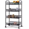 Black/Gray 4 Tier Storage Rack Trolley Cart-Black