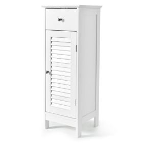 Woodern Bathroom Floor Storage Cabinet with Drawer and Shutter Door-Gray