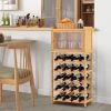 20-Bottle Freestanding Bamboo Wine Rack Cabinet with Display Shelf and Glass Hanger-Natural