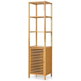 4 Tiers Slim Bamboo Floor Storage Cabinet with Shutter Door and Anti-Toppling Device-Natural