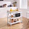 White Kitchen Island Cart with Drawer Storage Shelves and Locking Casters