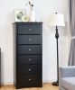 Modern Black 6 Drawer Tall Wood Dresser Chest