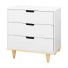 Modern Mid-Century Style 3-Drawer Dresser Chest in White Natural Wood Finish