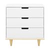 Modern Mid-Century Style 3-Drawer Dresser Chest in White Natural Wood Finish