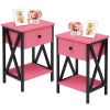 Set of 2 - 1-Drawer Nightstand Bedside Table in Pink and Black