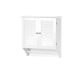 White Bathroom Wall Cabinet with 2 Louver Shutter Doors and Shelf