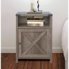 Farmhouse Style End Table Barn Door Nightstand with Open Shelf in Rustic Oak