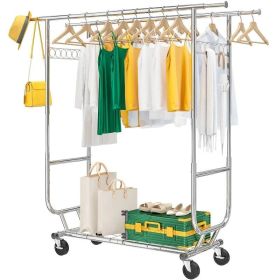 Heavy Duty Double Bar Clothes Garment Rack on Wheels - 600 lbs Capacity