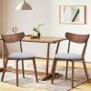 Set of 2 Mid-Century Modern Curved Back Wood Dining Chair Grey Upholstered Seat