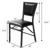 Set of 2 - Modern Black Metal Folding Dining Chairs with PU Leather Seat Cushion