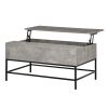 Modern Grey Lift Top Coffee Table w/ Hidden Storage Black Metal Legs