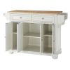 White Kitchen Island Storage Cabinet with Solid Wood Top