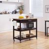 Dark Brown Kitchen Island Cart w/ Wood Top 2-Shelves Drawer and Locking Wheels