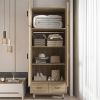 Modern 2-Door Armoire Wardrobe Cabinet with Hanging Rail in Natural Wood Finish