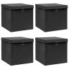 Storage Boxes with Lids 4 pcs Black 12.6"x12.6"x12.6" Fabric