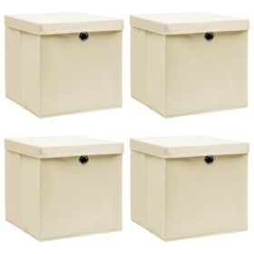 Storage Boxes with Lid 4 pcs Cream 12.6"x12.6"x12.6" Fabric