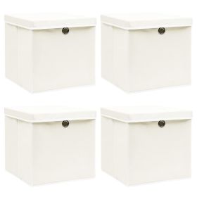 Storage Boxes with Lids 4 pcs White 12.6"x12.6"x12.6" Fabric